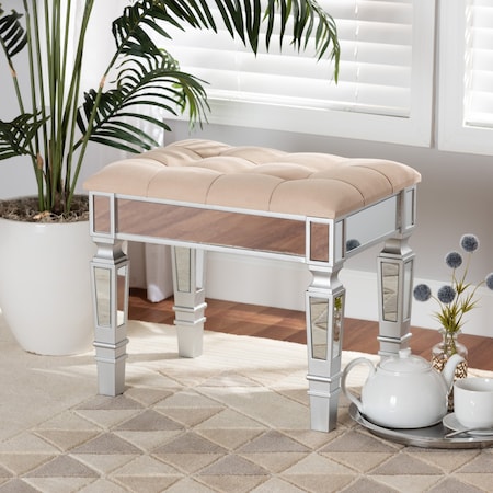 Baxton Studio Hedia Contemporary Glam and Luxe Beige Fabric Upholstered and Silver Finished Wood Ottoman 213-12264-ZORO